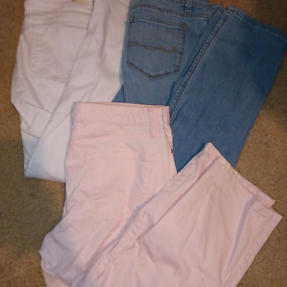 Lot Of Three Size 8 Jeans - Pink, Blue, And White